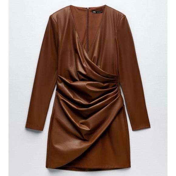 NWT ZARA WRAP LOOK FAUX LEATHER DRESS XS BLOGGER FAVE - Picture 8 of 8
